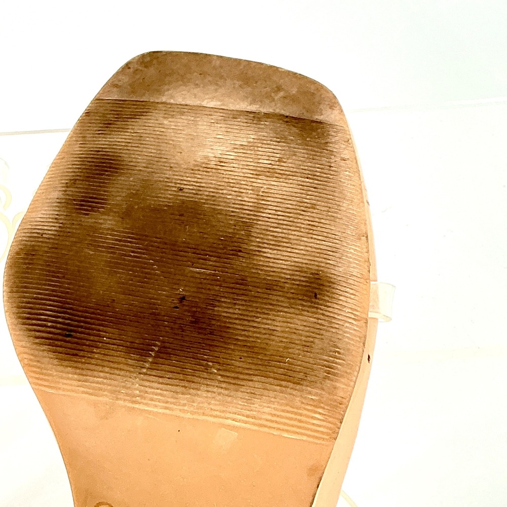 Open Edit Size 7.5 Tan Nude Clear Strappy Kitten‎ Heel Slide Sandals Tawney - Picture 14 of 14